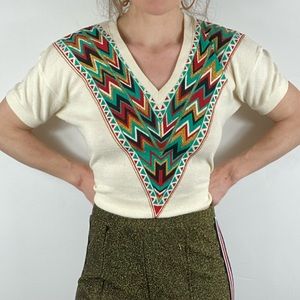 Cream vneck boho top